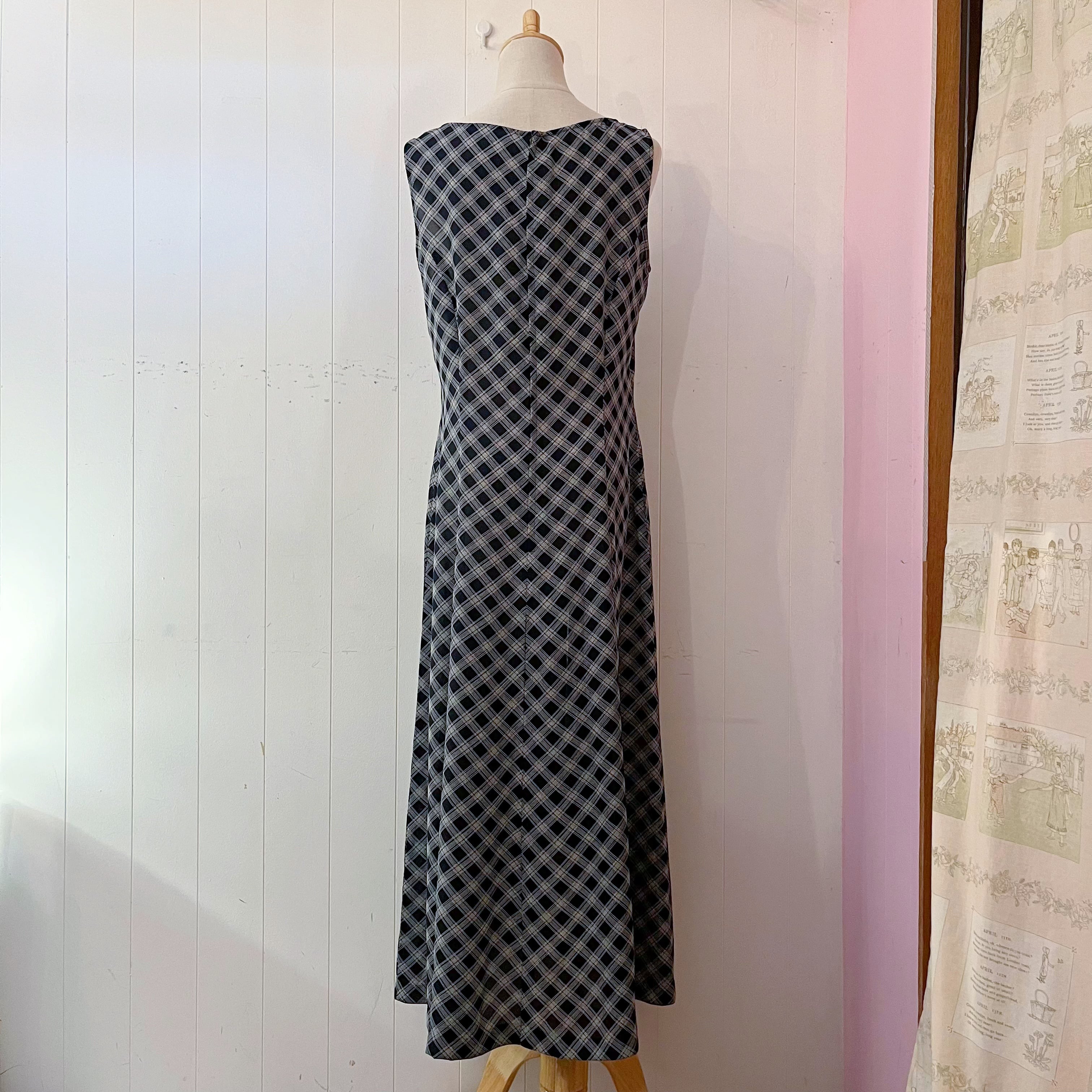 navy plaid sleeve less one-piece