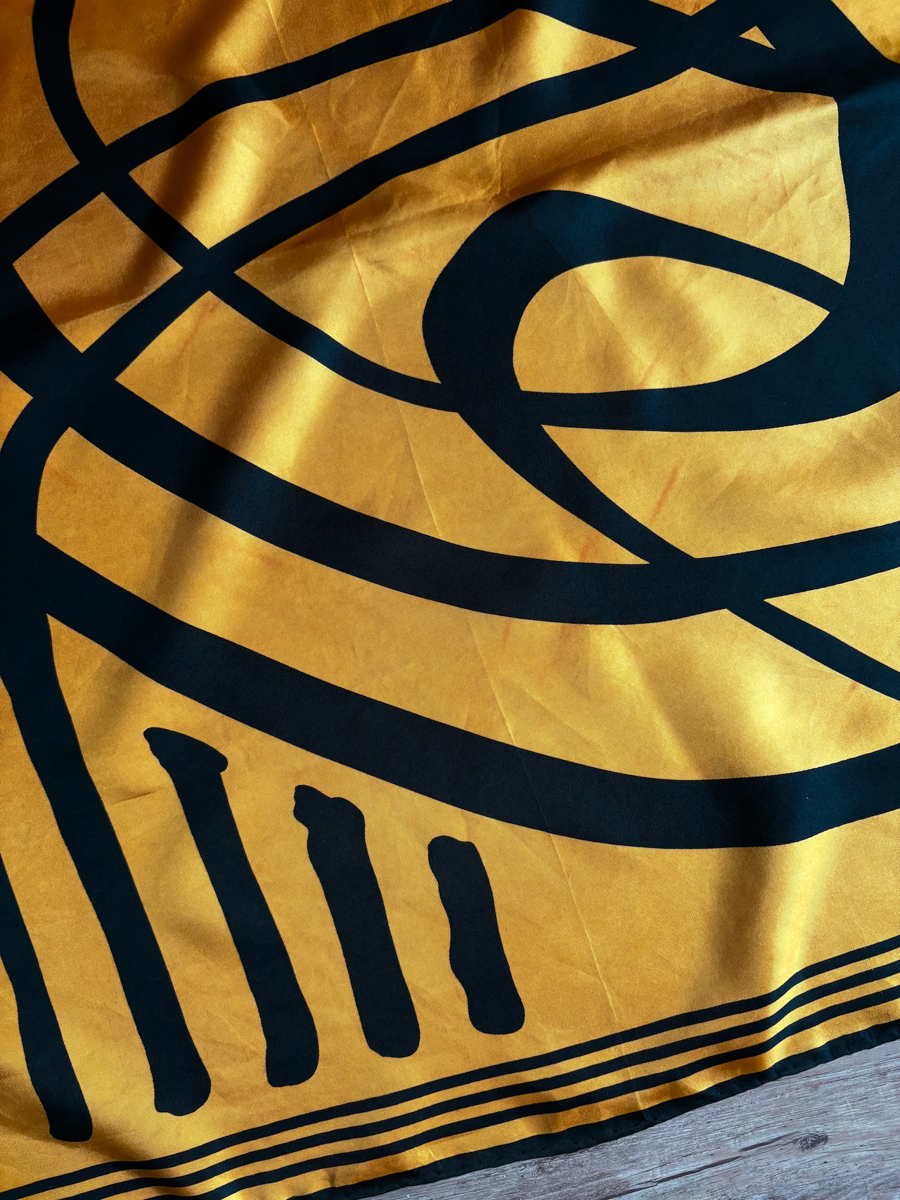 yellow & black abstract silk scarf-5152-8