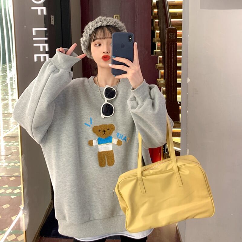 グレーセーター レッドルーズ薄手ラウンドネック長袖スリーブトップス ロング Oネック YY-ファッション28473175875