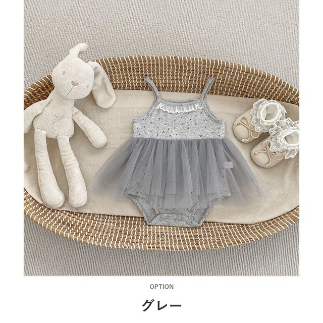 【BABY】小花柄チュールドッキングキャミソールロンパース - 2