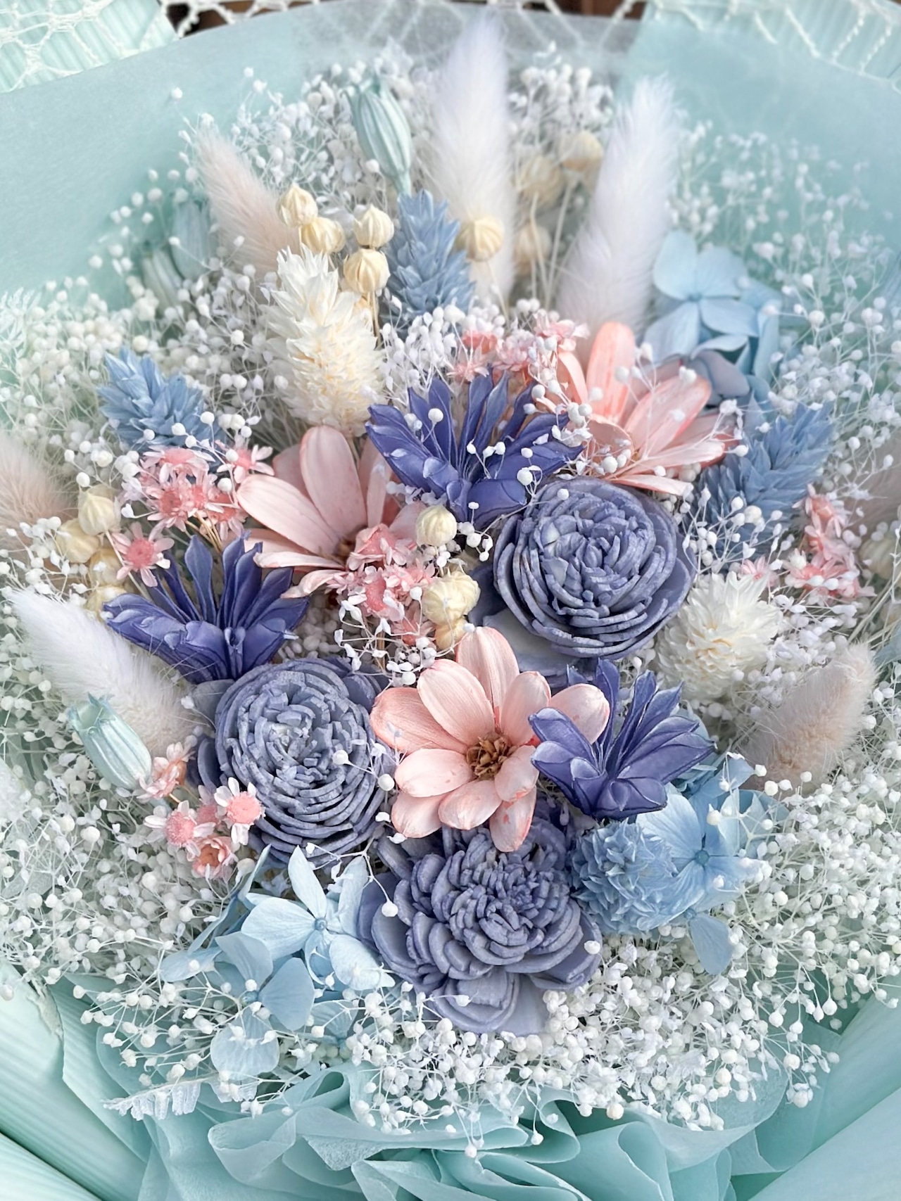 21.ドライフラワー花束(いろどり/青色・ピンク色・白色) □Mサイズ 【数量限定商品】 画像4