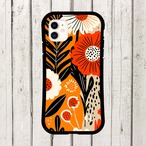 受注生産 iPhoneケース オレンジ花と黒い葉の民芸柄｜花モチーフ FMSY040C