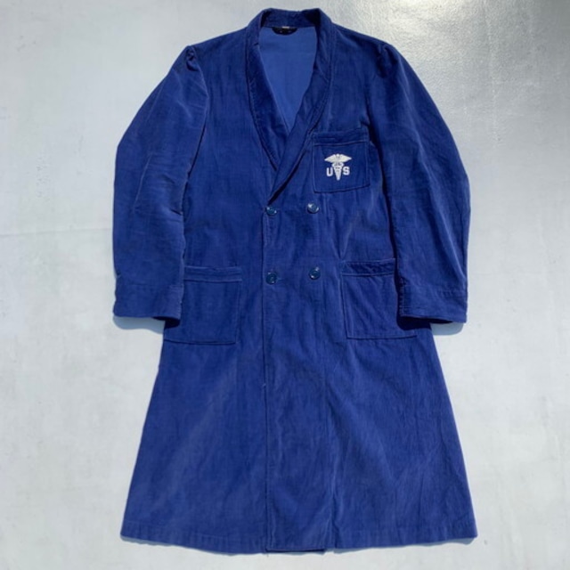 50's U.S.ARMY MEDICAL COAPS コーデュロイ バスローブ MIL-B-2023 KEYSTONE COAT&APRON MFG COAP メディカルガウン ブルー ダブルブレスト ホスピタル MEDIUM USA 希少 ヴィンテージ BA-892 RM1261H