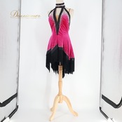 社交ダンス 衣装 Dance fashion design room ドレス ワンピース ラテン ピンク系 パープル系 ブラック系 ピンク 紫 ベロア フリンジ デモ 競技 ダンス パーティ 発表会 かわいい 鮮やか ダンス衣装 コスチューム ステージ 舞台 きらきら かっこいい