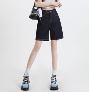 デニムハーフパンツ レディース ショートパンツ デニムパンツ ショート丈 Gパン ショート ストレート ポケット ハイウエスト カラーデニム 薄手 きれいめ カジュアル 大人 おしゃれ レトロ 大人可愛い 春 夏 デート お出かけ 休日 旅行 普段使い 美脚 脚長 定番 送料無料 XS S M L XL 2XL ホワイト ブラック ブルー ライトブルー