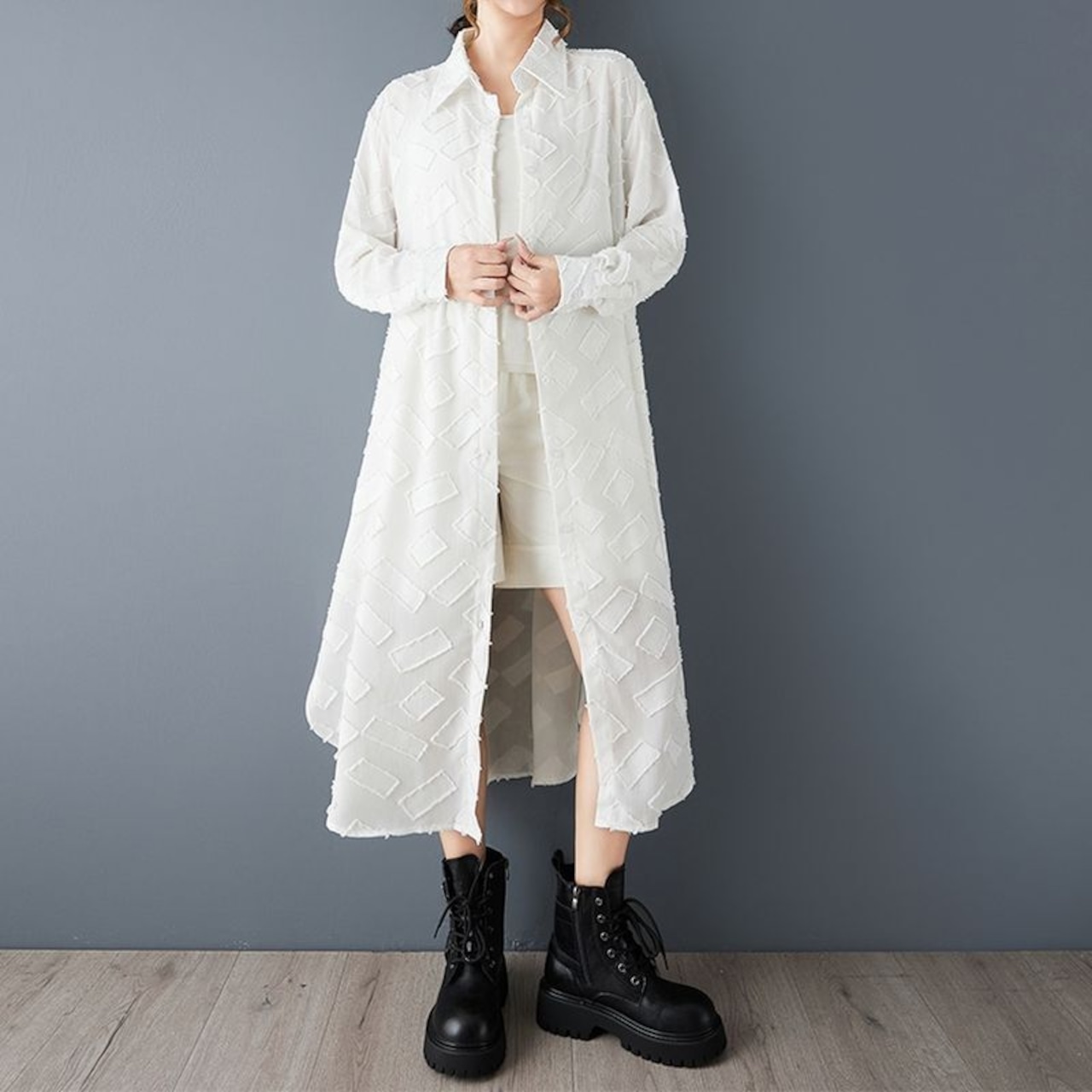 ジャガード ロング シャツワンピース  00291