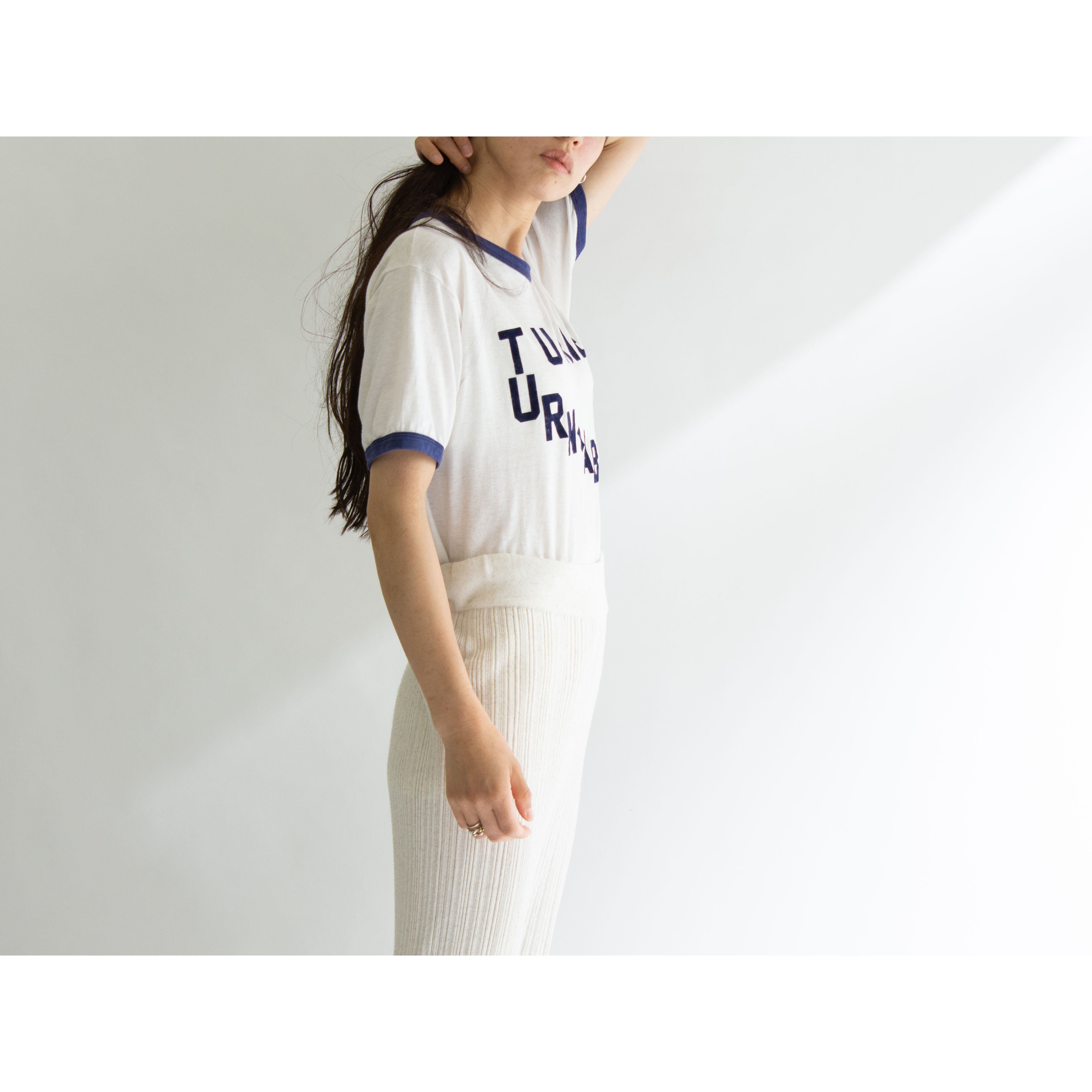 【Hanes】Made in U.S.A. 70's Flock Print Ringer T-shirt(ヘインズ アメリカ製 フロッキープリント リンガーTシャツ)