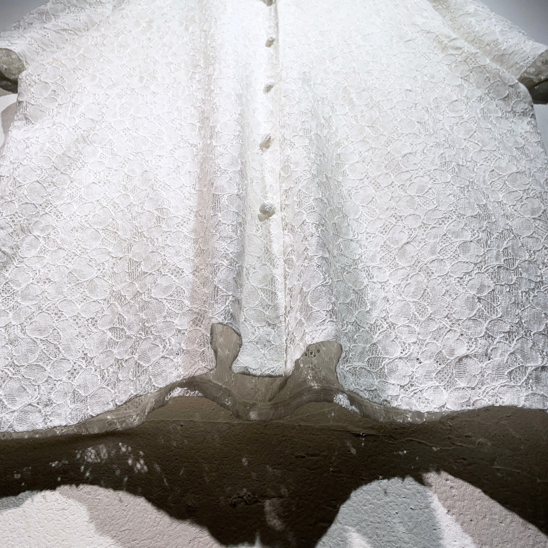 white flower lace embroidery open collar vintage shirt