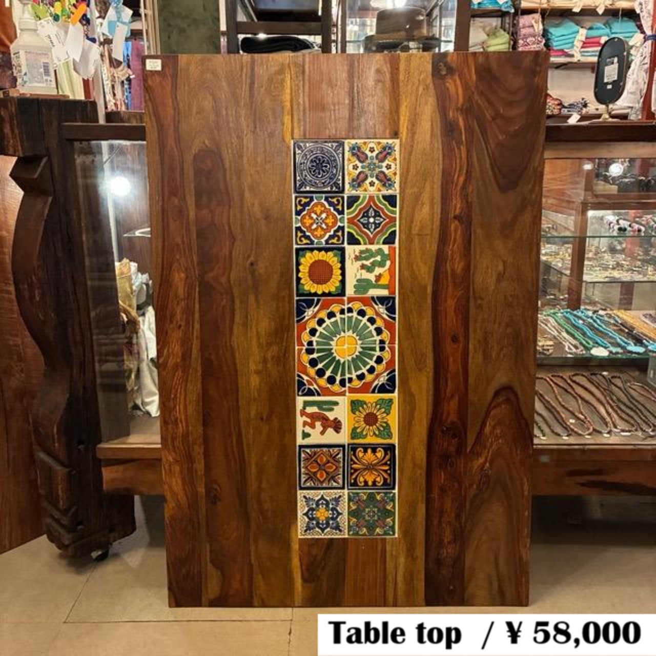 TOPANGA Furniture Sheesham wood and Mexican tile table top, 120x82cm, one-of-a-kind dining table