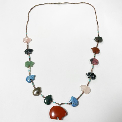 Old Zuni Native American Handmade Carved Gemstone Bear Fetish Necklace