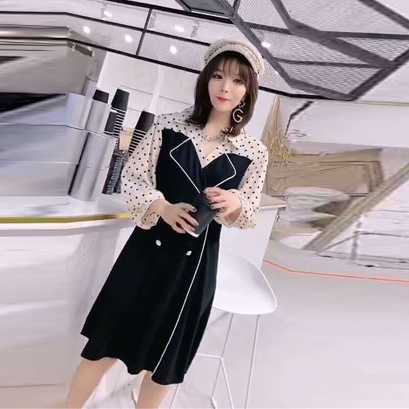 ドレス オータムルーズウェスト水玉スカート 大きめサイズ 秋物 ミックスインファッション63941159415