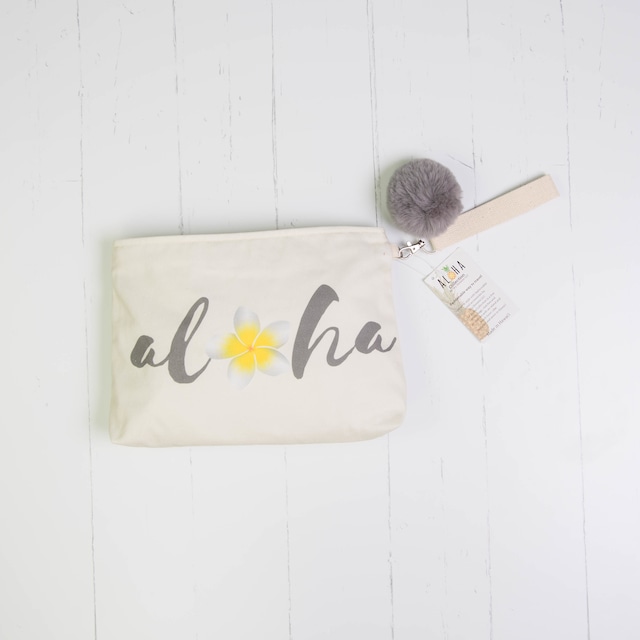 クラッチバッグ （防水裏地付き）Natural Aloha Plumeria Script