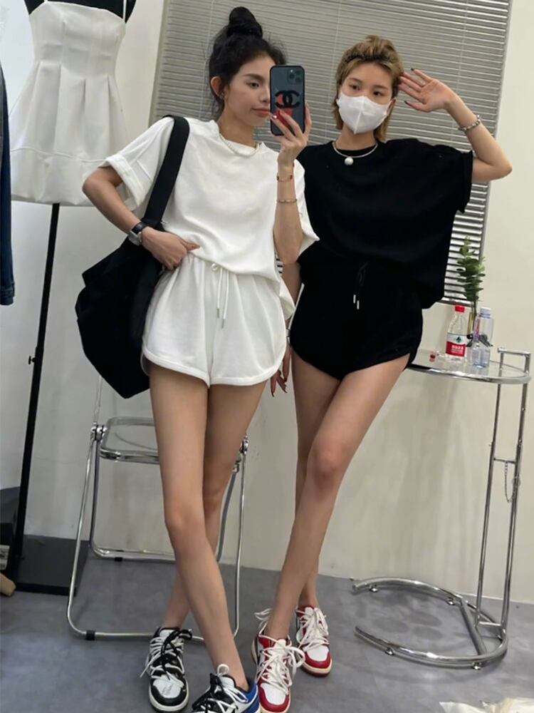 セットアップ 半袖 シャツ ショート パンツ リュクス 2色 韓国 セットアップ Tシャツ ショートパンツ ショート丈 袖あり 半袖