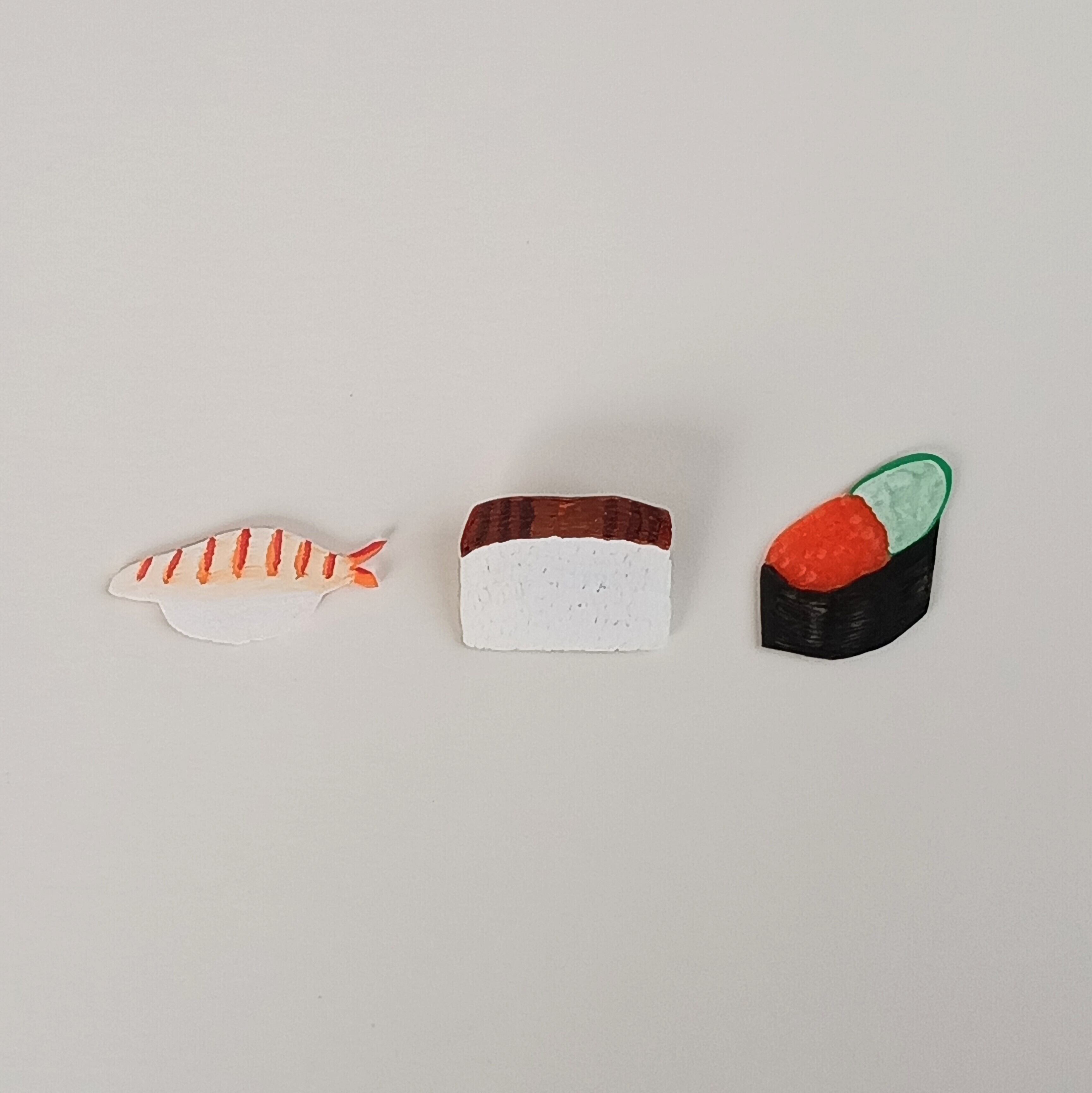 ヘンテコ　ブローチ　「エビのお寿司」　寿司　お寿司　エビ　手描き　一点もの