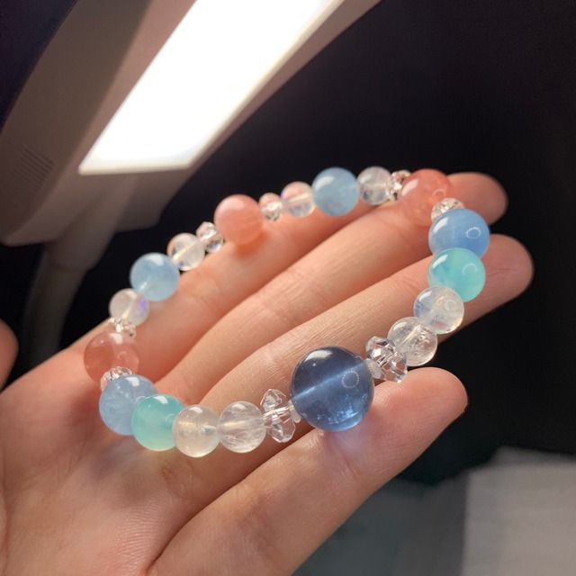 ブルーフローライト×天然石デザインブレスレット