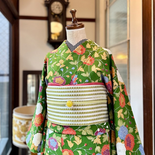 long＊碧の園＊未使用品 紅型調 縮緬 小紋着物 A907 | kimono tento 