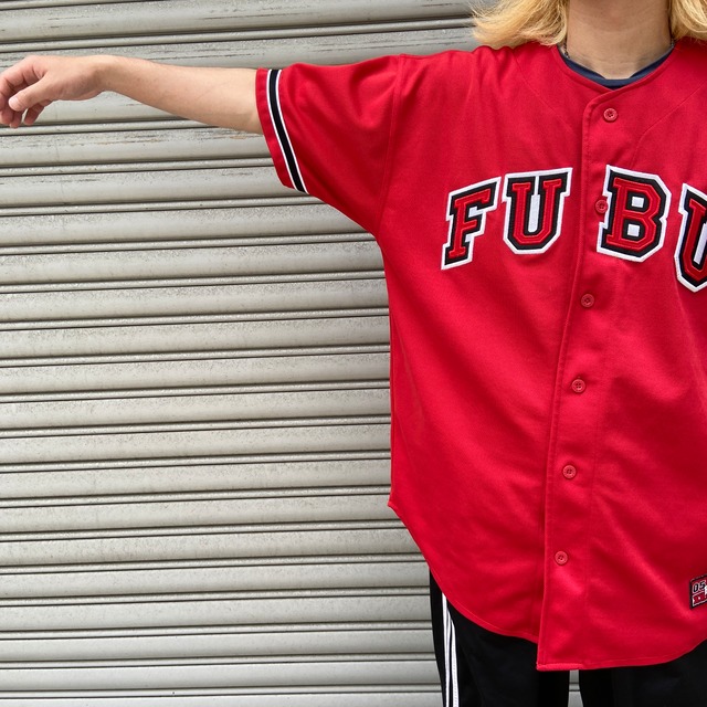 FUBU フブ ベースボールシャツ ワッペンロゴ刺繍 半袖 レッド  M相当