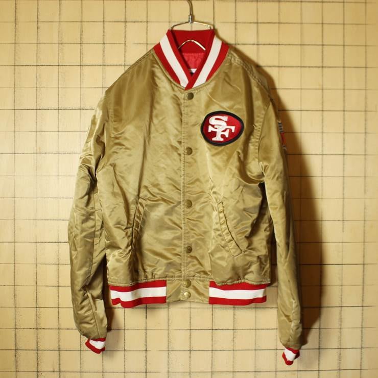 90s USA製 STARTER NFL ナイロンスタジャン ゴールド SANFRANCISCO 49ERS フォーティナイナーズ 中綿入り アワード  ユースL　021319ss36