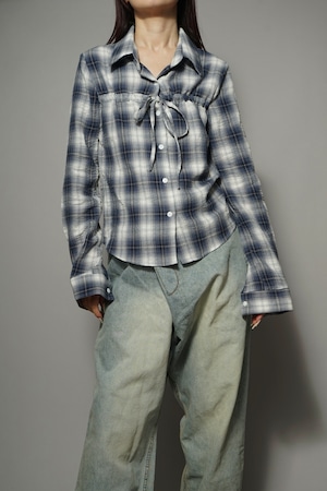 PLAID TIE GATHER SHIRT (BLUE) 2404-62-86