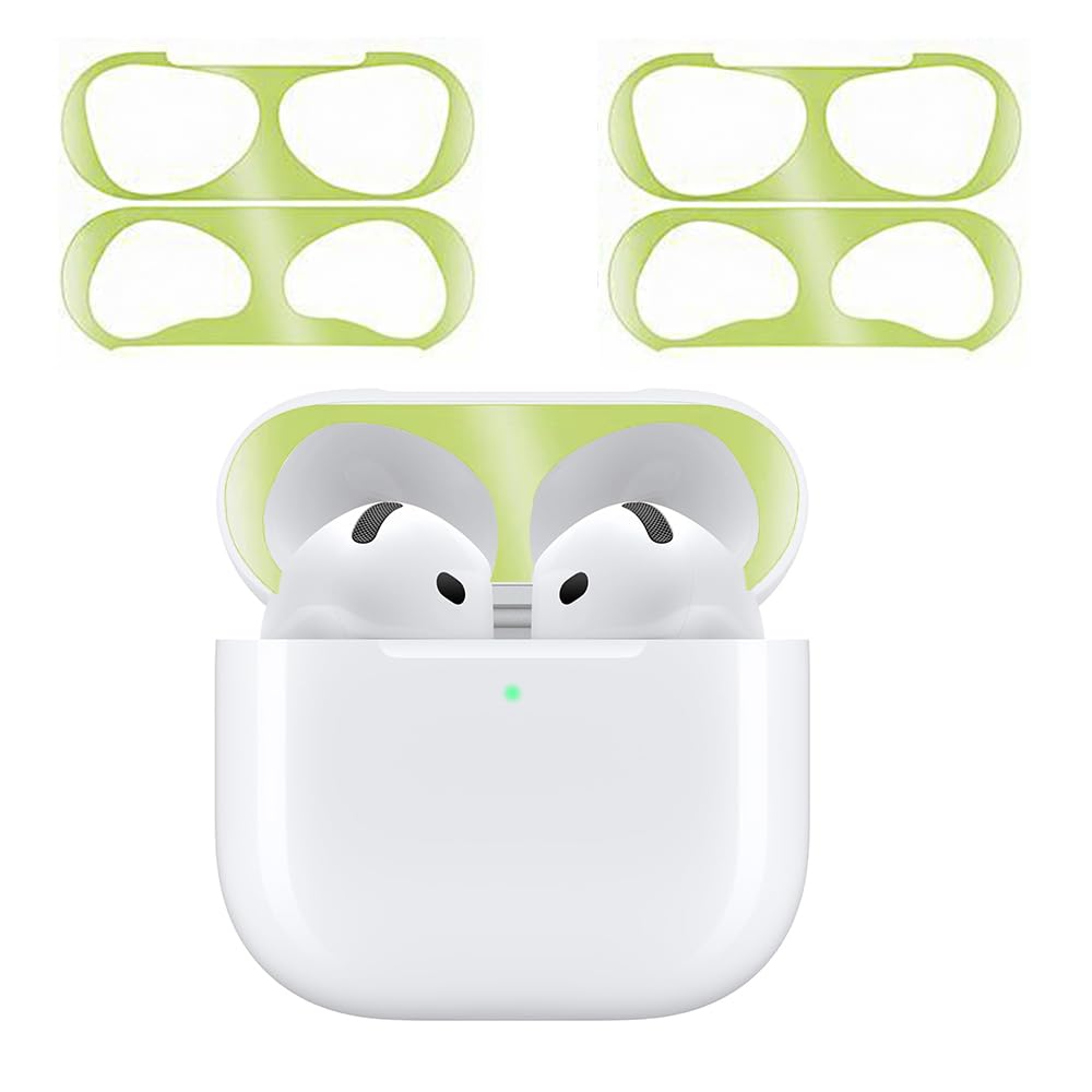 【努力特価】ILYAML for AirPods 4 ダストガード エアーポッズ 4用 ガードカバー 故障防止 吸着 ほこり ゴミ 金属製 侵入防止 防塵 粉塵防止 グリーン 4枚(2セット)