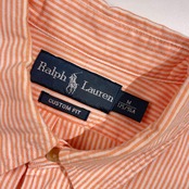 90s Ralph Lauren ラルフローレン CUSTOM FIT ストライプ BD ボタンダウン オックスフォード 長袖シャツ M/オレンジ×ホワイト系 メンズ ビンテージ