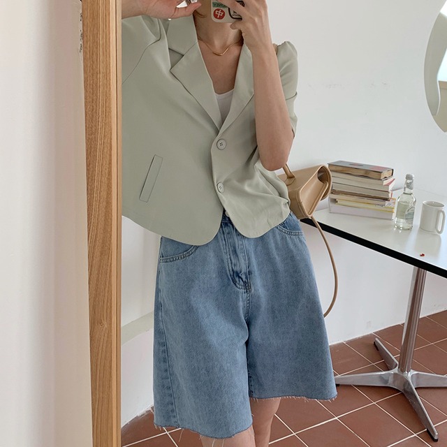 ブラックジャケット サマーカジュアルショートルーズスリーブソリッド カラー 夏物 ソリッドカラー ビッグFスモールZ韓国11951105640