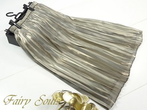 ★送料無料★11号☆光沢メタリックゴールドロングプリ－ツスカ－ト(SKN9492)