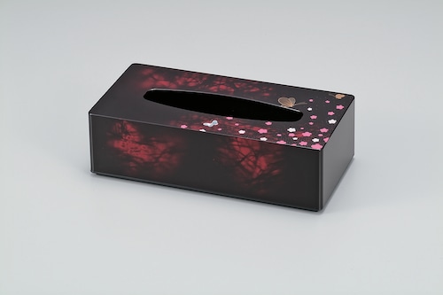 36-3515 スリムティッシュBOX 別甲塗 春日草 Tissue Box w Floral Motif BEKKO Coating
