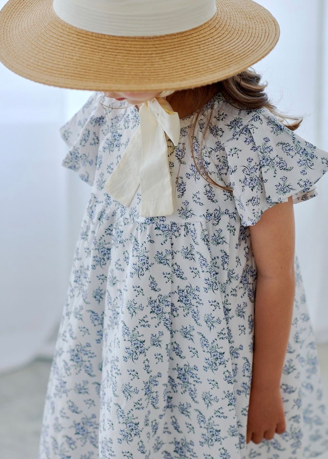 花柄バタフライワンピース〈Blue flower〉