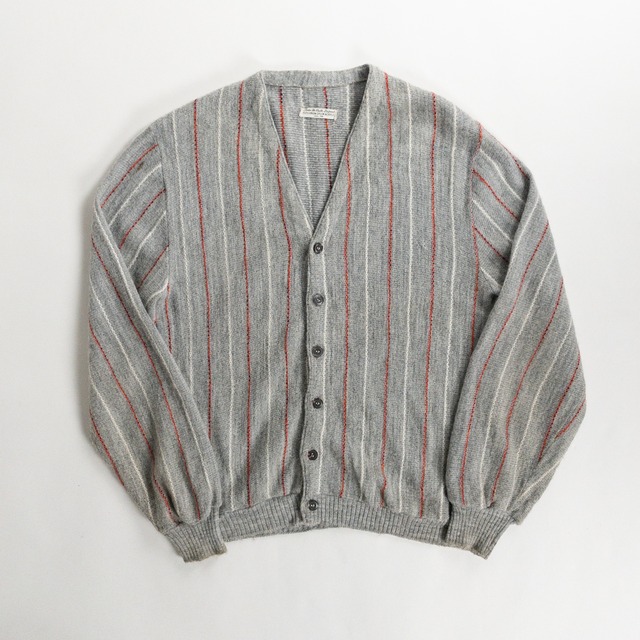 1970s Acrylic Gray Red Stripe Cardigan