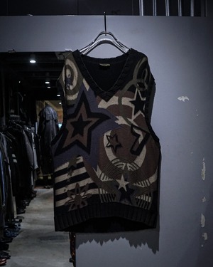 【add (C) vintage】“KENZO” Art Graphic Loose Cotton Knit Vest