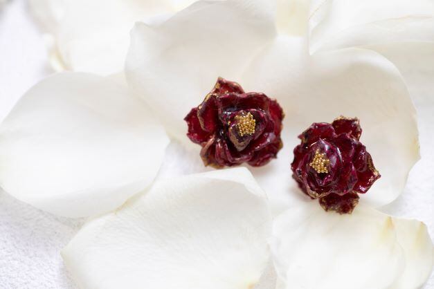 bloom rose red mini ピアス・リングセット | Sana flower jewelry