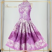 フラダンス 衣装 ワンピース ドレス パープル系 ハイネック ノースリーブ モンステラ柄 肩出し シンプル かわいい 華やか 鮮やか 大胆 綺麗 紫 白 ハワイアン アロハ ハワイアンプリント フラ ダンス レッスン 練習 ホワイト系 フェミニン おしゃれ