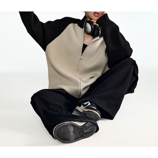 bicolor knit blouson 10979