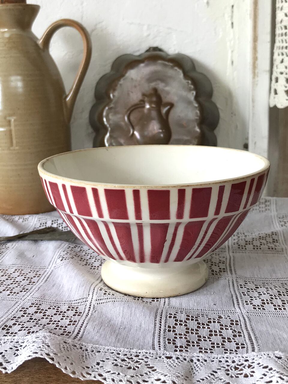 DIGOIN カフェオレボウル 赤色 ストライプ | Brocante de La Cocotte