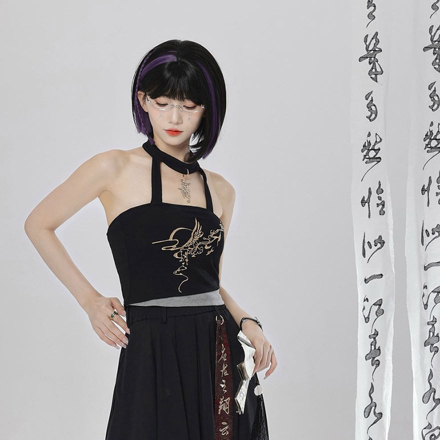 チャイナ風服 キャミソール アクセサリー付き ホルターネック 卿棠