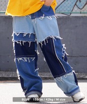 ◆クレイジーパターン デニム ワイドパンツ◆wi-007078