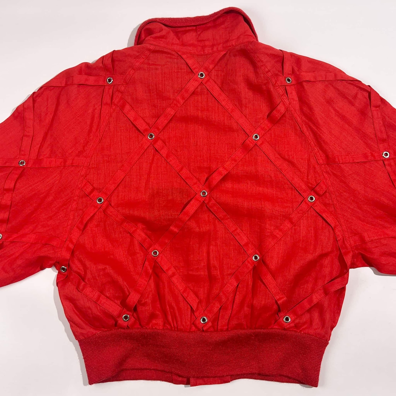 リネン混 伊太利屋 イタリヤ デザイン ジャケット ブルゾン 9A2/レッド系 レディース レトロ ビンテージ
