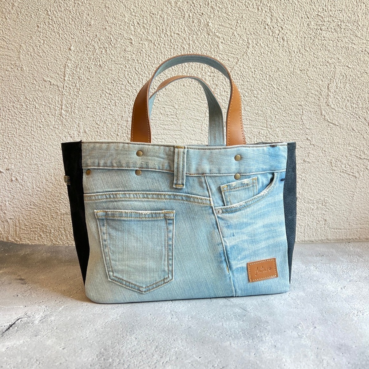 デニムリメイク☆ラウンドファスナーショルダーバッグ （【丸型  