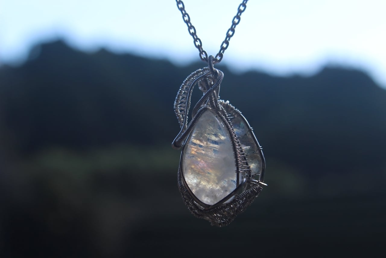 Rainbow moonstone & Labradorite silver925 wire wrapping pendant