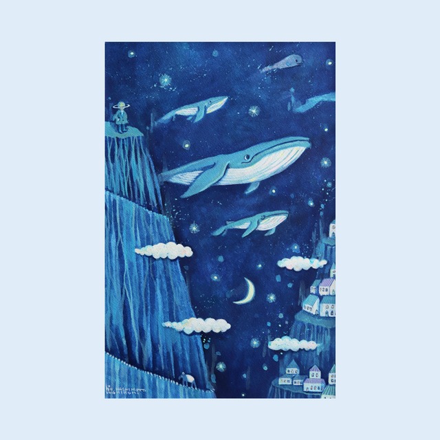 《 HASHIMOTO HIROMI 》額絵「青の谷 クジラの群れを見た」