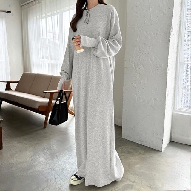 指だし長袖 マキシ丈 オーバーサイズ ワンピース ◆3color　204608
