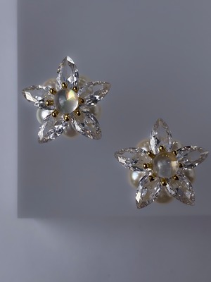 淡水パール シェル入り透明レジン フラワーピアス