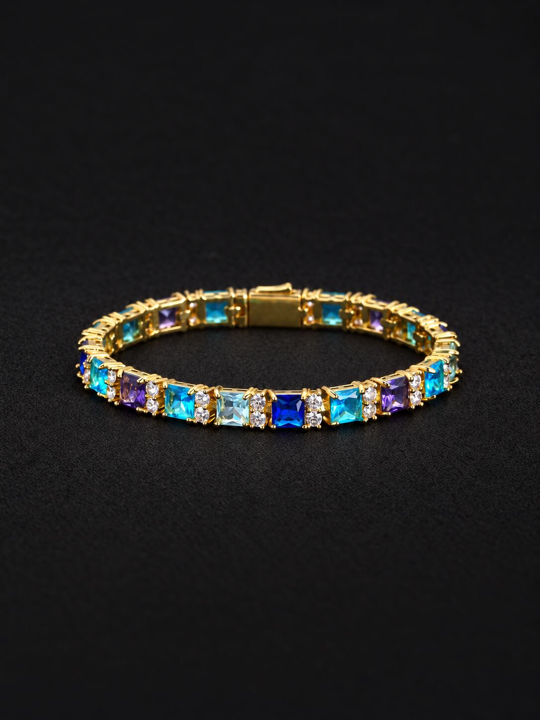 【7mm】Blue Zircon Tennis Bracelet -Gold/Silver-