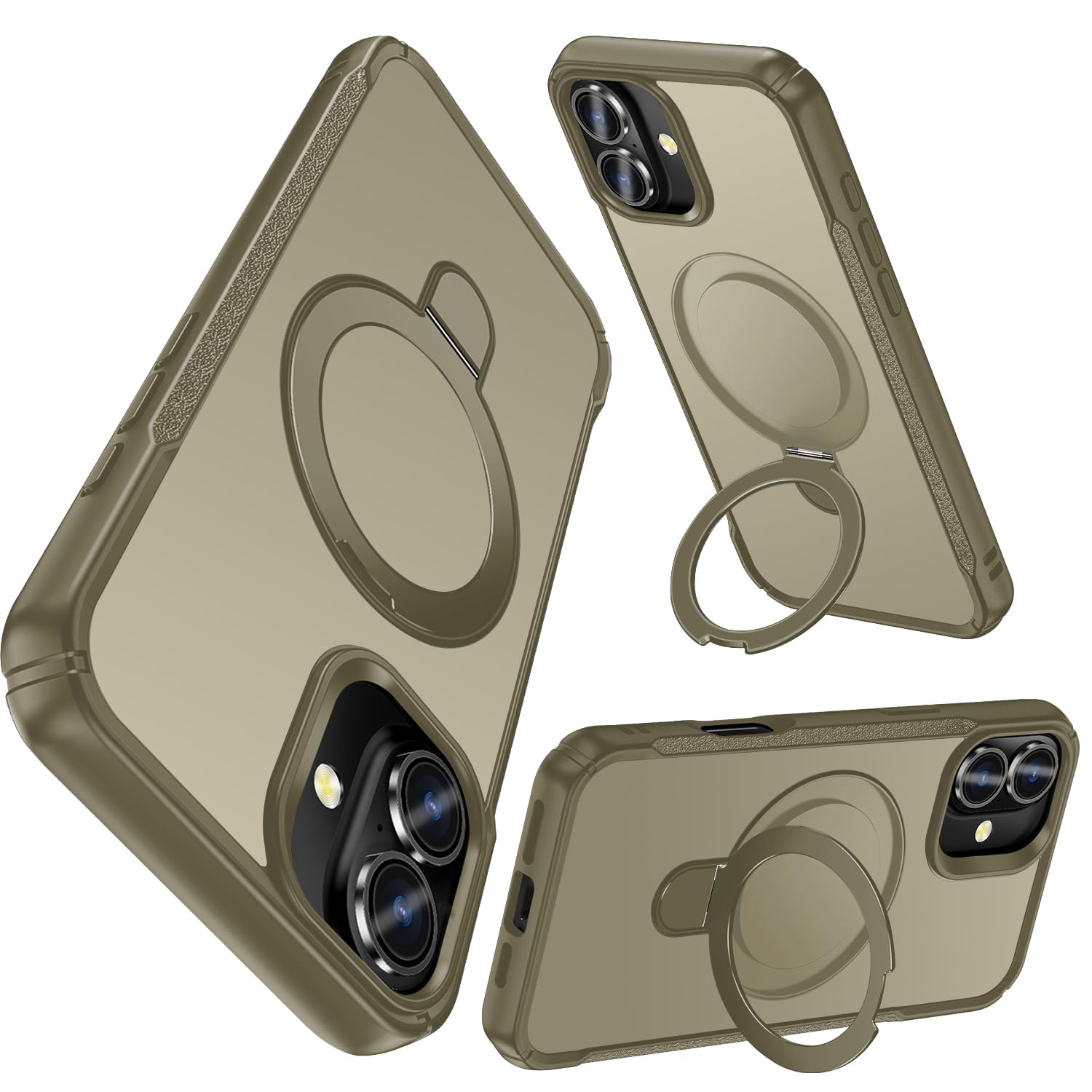 for iPhone 17 ケース リング付き MagSafe対応 米軍MIL規格耐衝撃 マット仕上げ 指紋防止 カーキ色