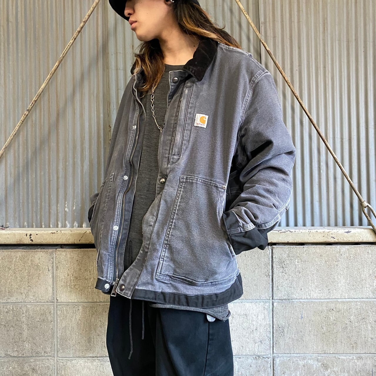 カーハート 3m シンサレート ダック地 ワークジャケット メンズxl 古着 フルスイングコレクション Carhartt 中綿入りキルティングライナー グレー ワークジャケット Cave 古着屋 公式 古着通販サイト
