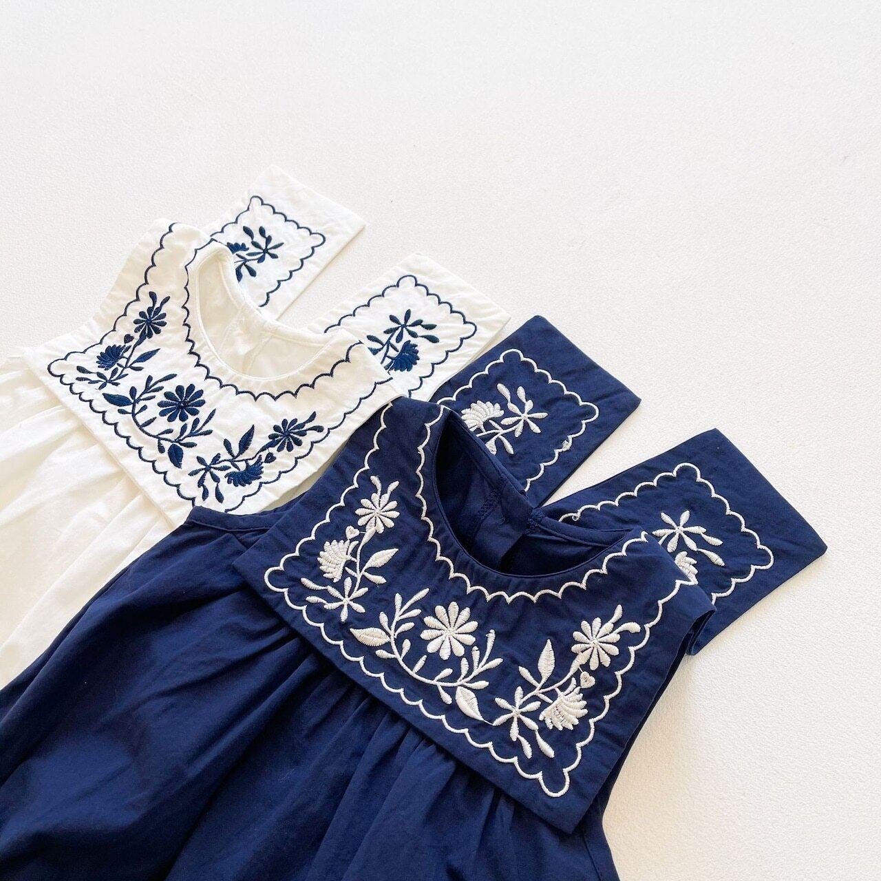 【即納】お花の刺繍のボックスカラーロンパース｜海外子供服｜韓国子供服