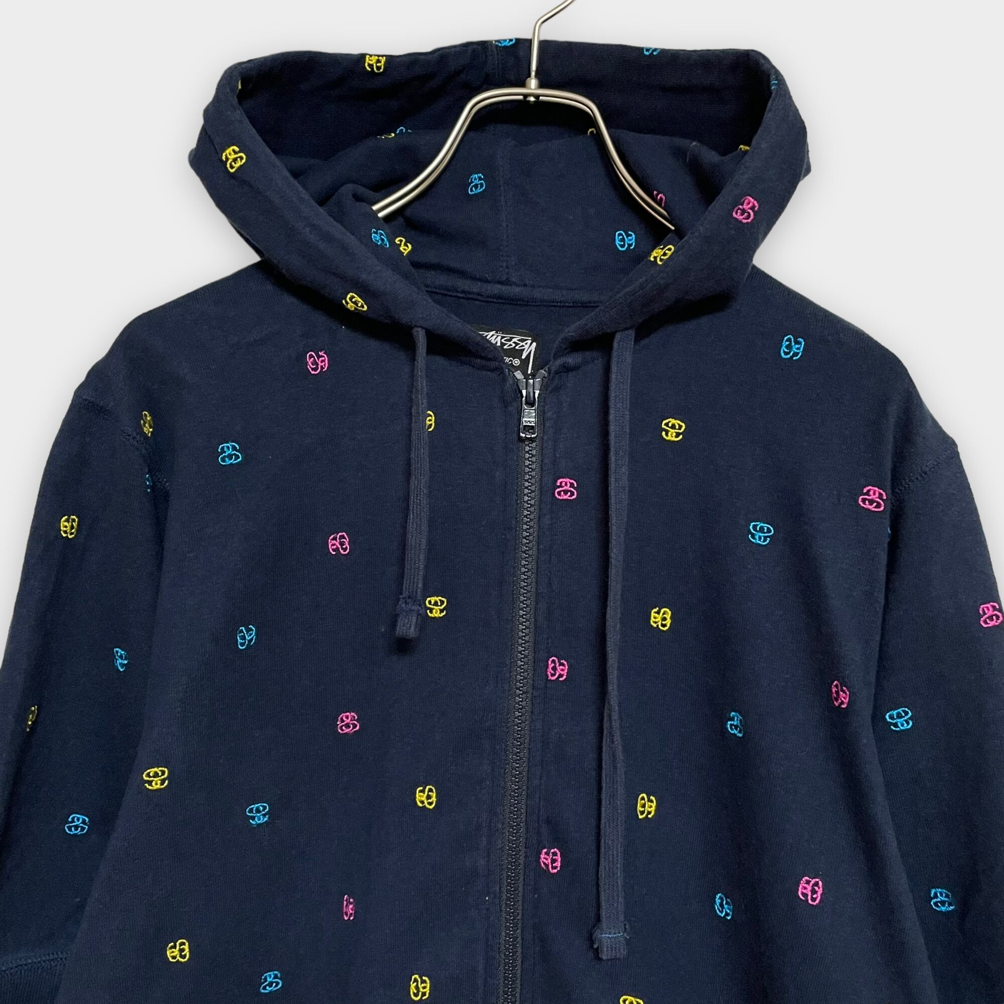 STUSSY ステューシー パーカー サイズ:M インディゴ染め 後付けフード 半袖 ジップ スウェット パーカー VINTAGE INDIGO HOODIE インディゴ ブルーネイビー トップス フーディー 【メンズ】