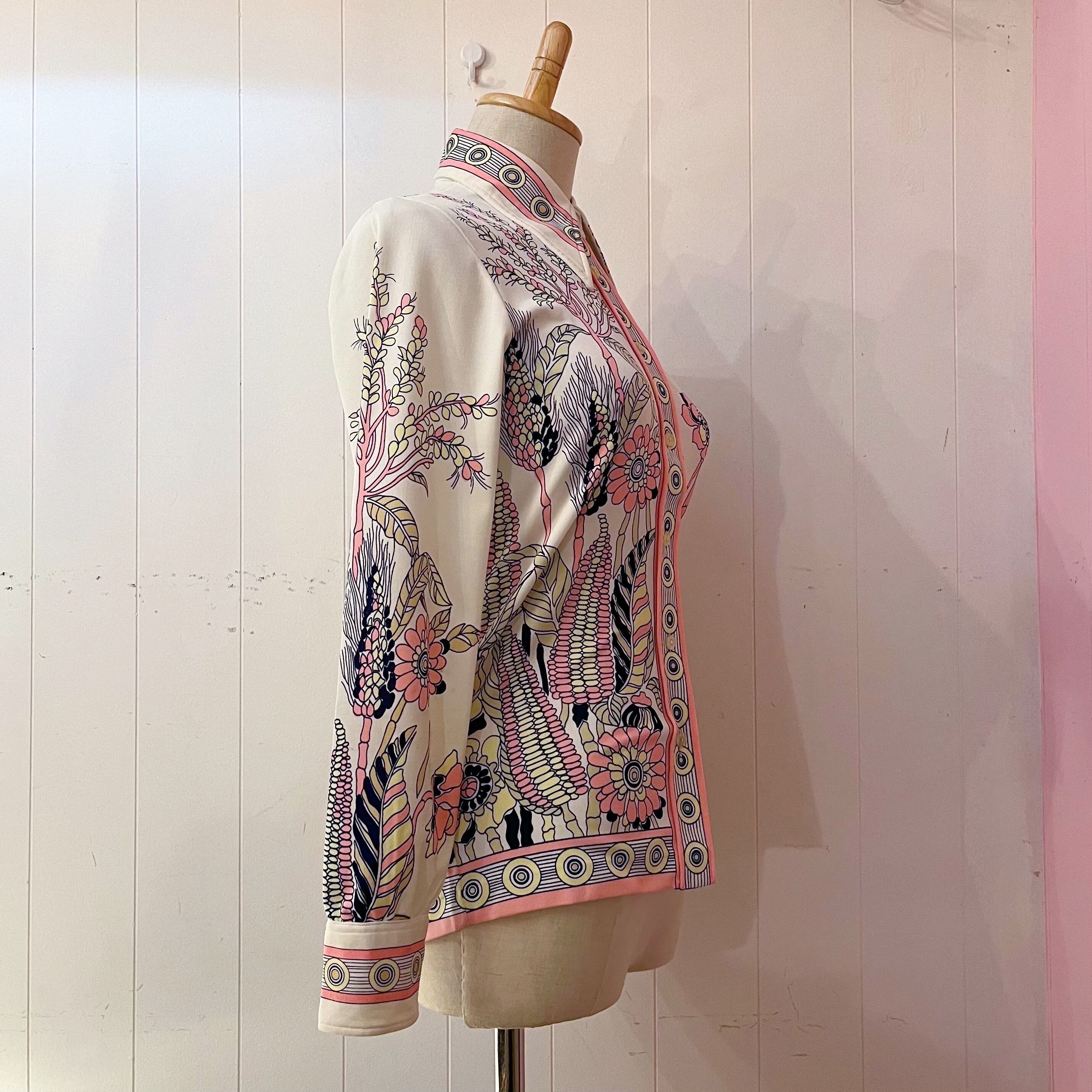 pink yellow botanical blouse