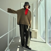 スキッパーオーバーKnit/mixブラウン